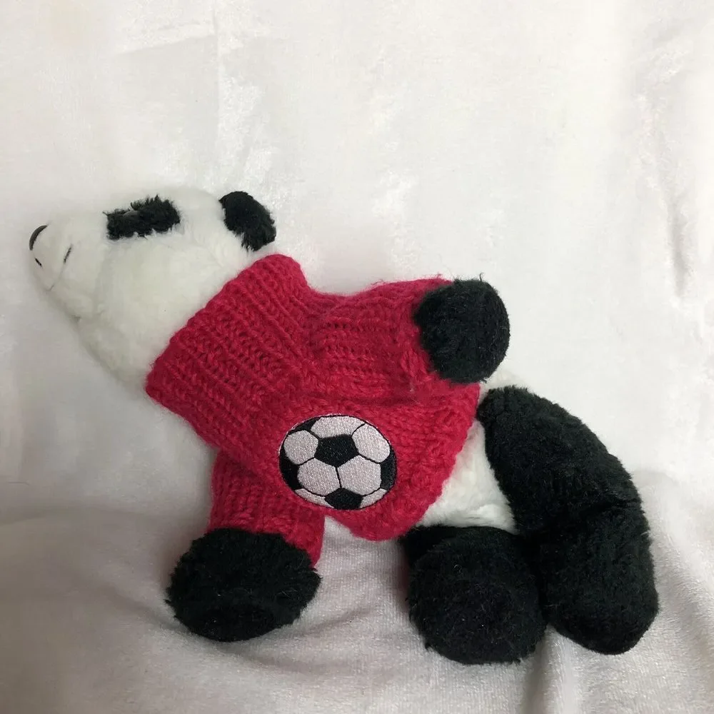 Aurora World Red Sweater Soccer Ball‎ Embroidered Panda Plush Stuffed Animal 11
